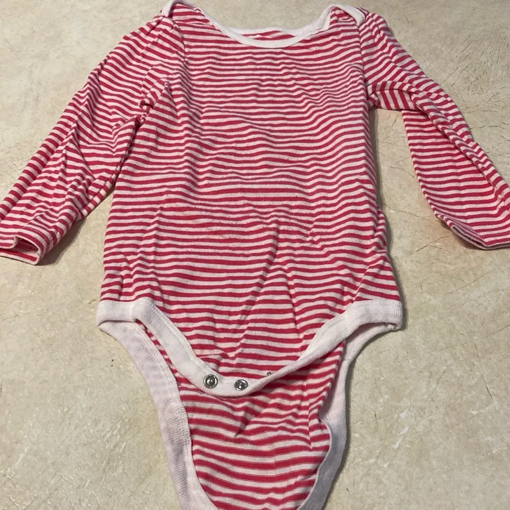 18M white and red striped onesie